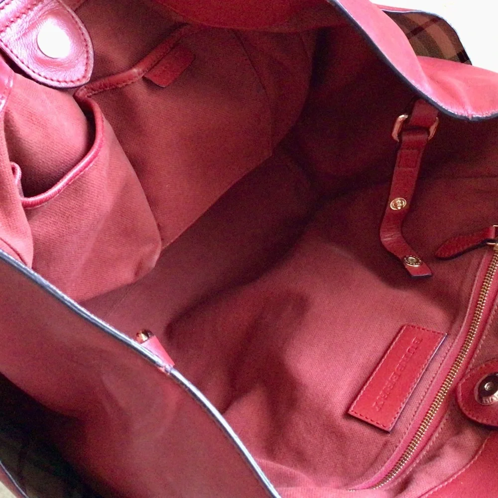 Burberry Calfskin Haymarket Check Small Canterbury Tote Red - Picture 10 of 15